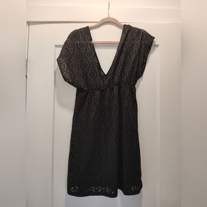 Black Eyelet V-Neck Swim Cover-Up Dress - Women
